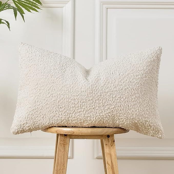 Textured Boucle Pillow Cover 12x20 Inches, DecorativeThrow Lumbar Pillow Cover, Neutral Pillowcas... | Amazon (US)