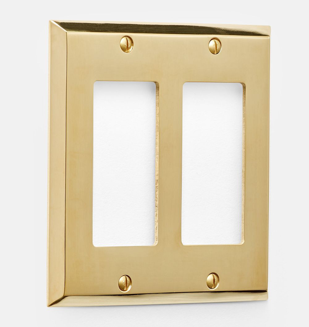 Lewis Double GFCI Switchplate, Unlacquered Brass | Rejuvenation