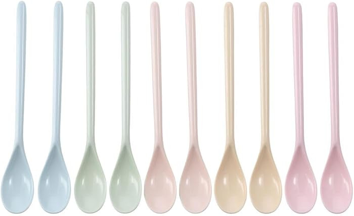 10Pcs Melamine Long Handle Spoon Candy Color Plastic Spoons 7.2inch Mixing Spoons Colorful Coffee... | Amazon (US)