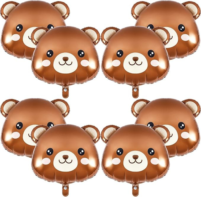 Junkin 8 Pcs Bear Balloons 21x22 Inch Animal Bear Baby Shower Decorations Helium Brown Foil Ballo... | Amazon (US)