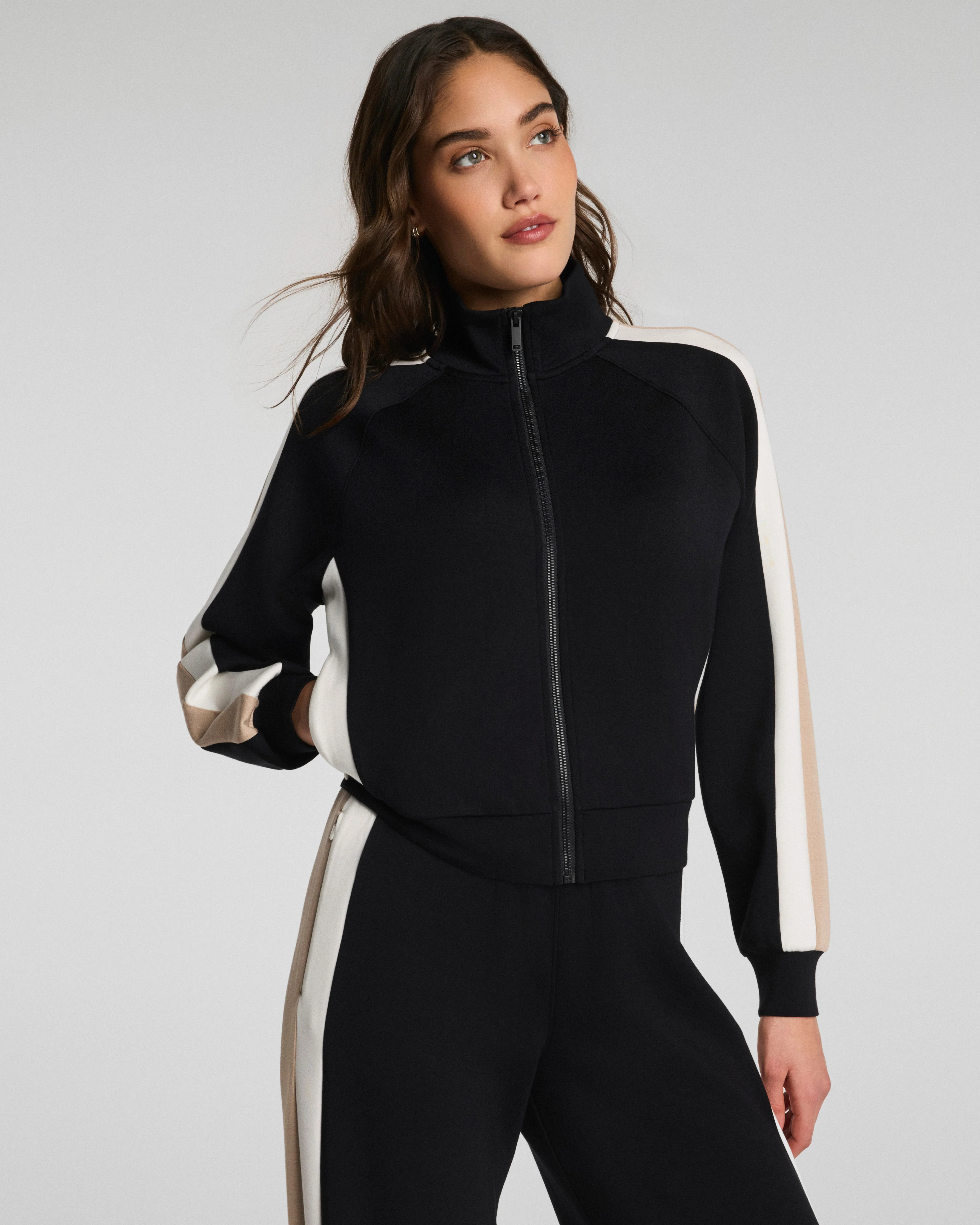 SPANX AirEssentials® Colorblock Track Jacket | Very Black Stripe XL | Spanx