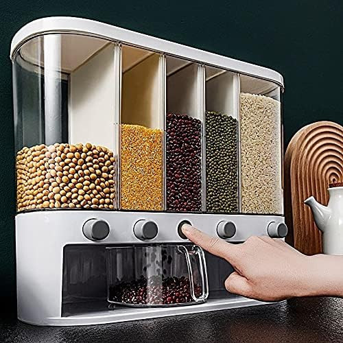 Xilei Dry Food Dispenser ,Wall mounted 5 Grid Cereal Dispenser,Rice dispenser 25 pounds Kitchen S... | Amazon (US)