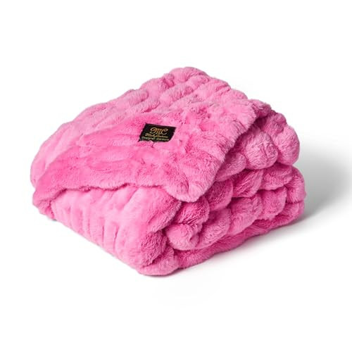Minky Couture Hugs Blanket - Extra Plush Blanket for Premium Gifting - Stretchy Bubbled Cozy Throw - Silky Smooth - Durable & Machine-Washable - Travel-Friendly - Travel, Pink | Amazon (US)
