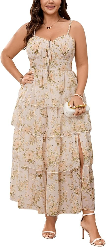 SHESTARR Womens Plus Size Maxi Dress Elegant Wedding Guest Cocktail Party Spaghetti Strap Tiered ... | Amazon (US)