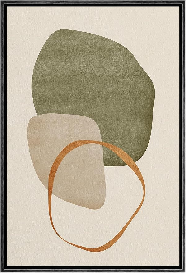 IDEA4WALL Framed Canvas Print Wall Art Retro Gold Sage Green Gray Geometric Color Blocks Abstract... | Amazon (US)