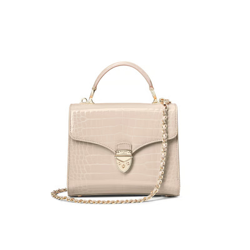 Aspinal of London Mayfair Midi Beige Leather Crocodile Print Bag | Aspinal of London US