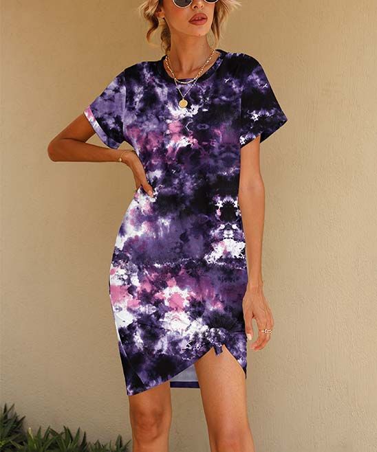 PixieLady Women's Casual Dresses - Purple & Pink Tie-Dye T-Shirt Dress - Women | Zulily