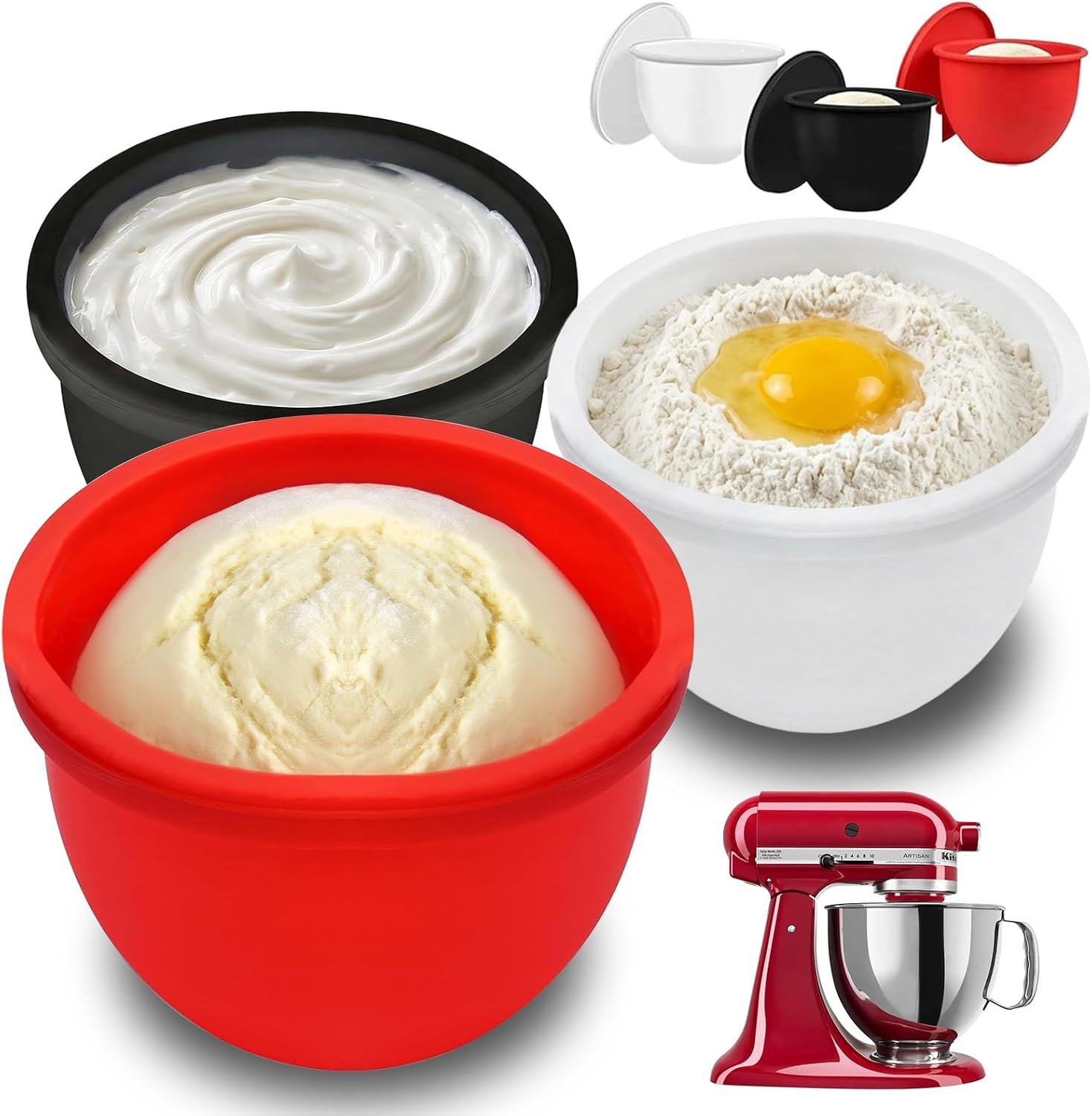 Silicone Bowl Liners for 5 Qt KitchenAid Mixers, 3 Liners with Lids | Amazon (US)