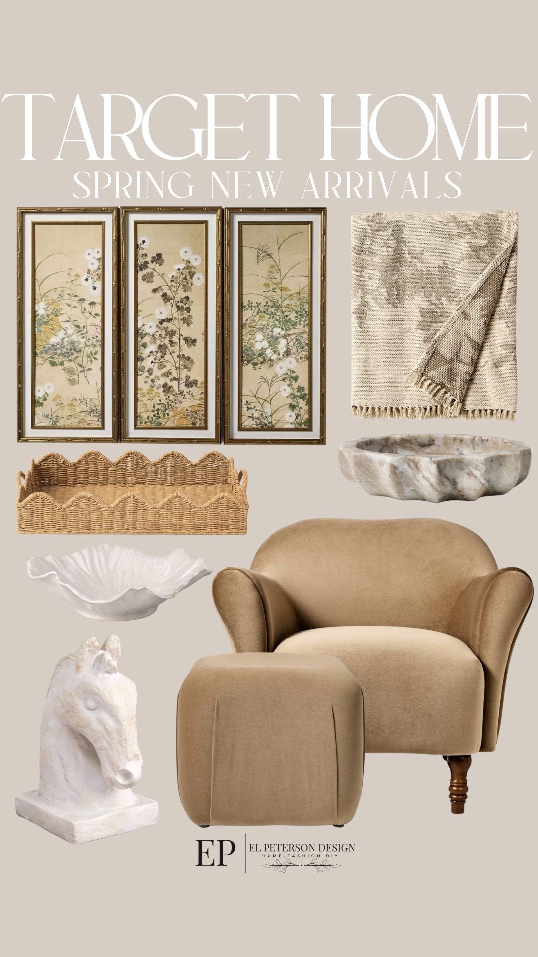Target
New spring arrivals
Artwork
Throw blanket
Bowl
Horse bust
Accent Chair
Ottoman
Scalloped tray 

#LTKHome