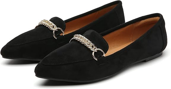 Tilocow Metal Chain Loafers for Women Pointed Toe Slip on Flats Comfortable Fashion Work Shoes | Amazon (US)