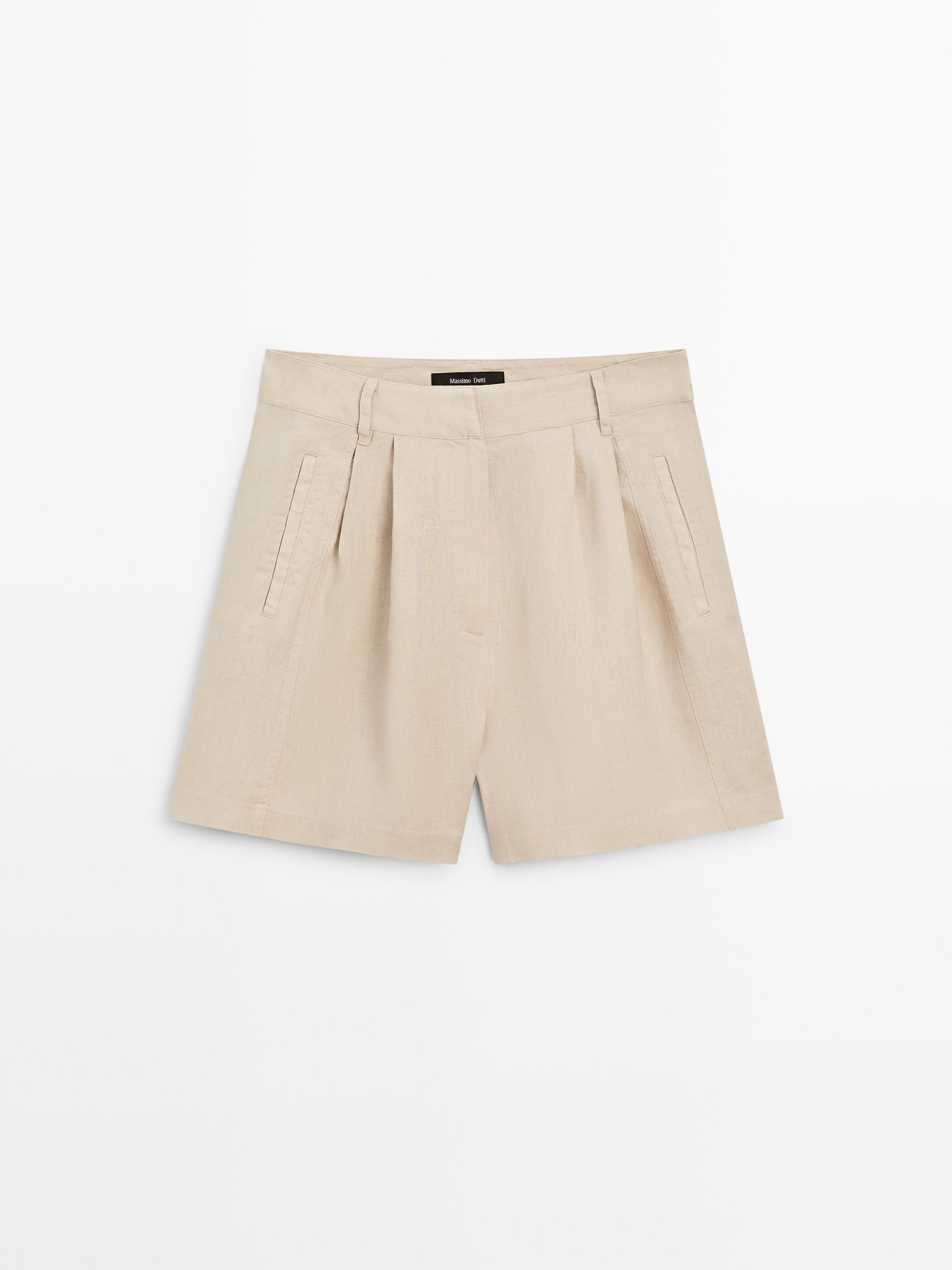 100% linen long Bermuda shorts with darts | Massimo Dutti US