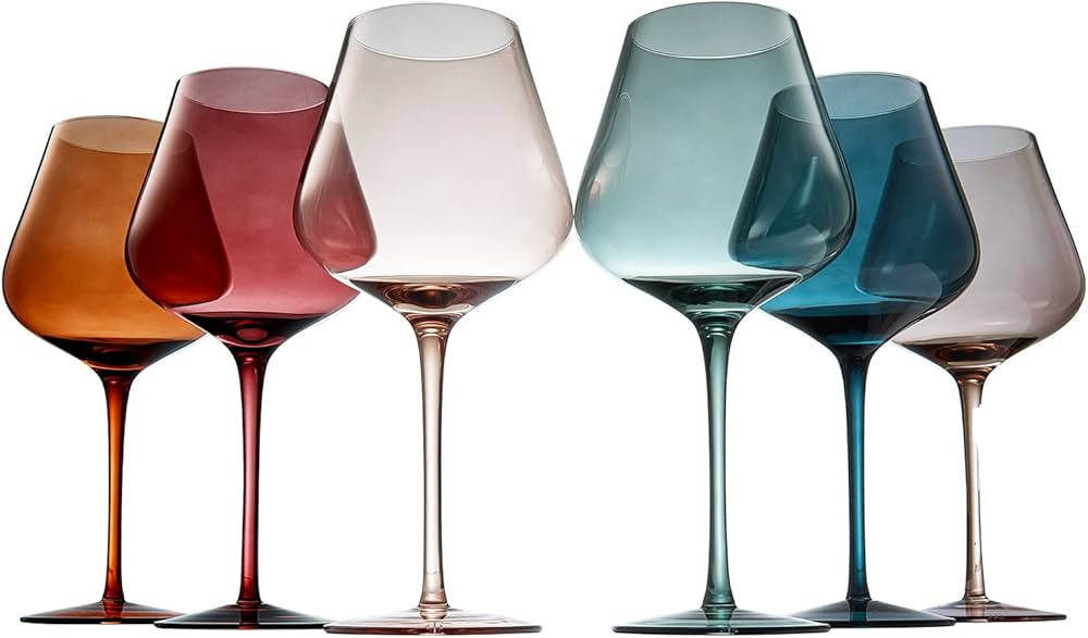 Colored Crystal Wine Glass Set of 6, Gift For Hosting, Her, Wife, Mom Friend - Large 20 oz Glasse... | Amazon (US)