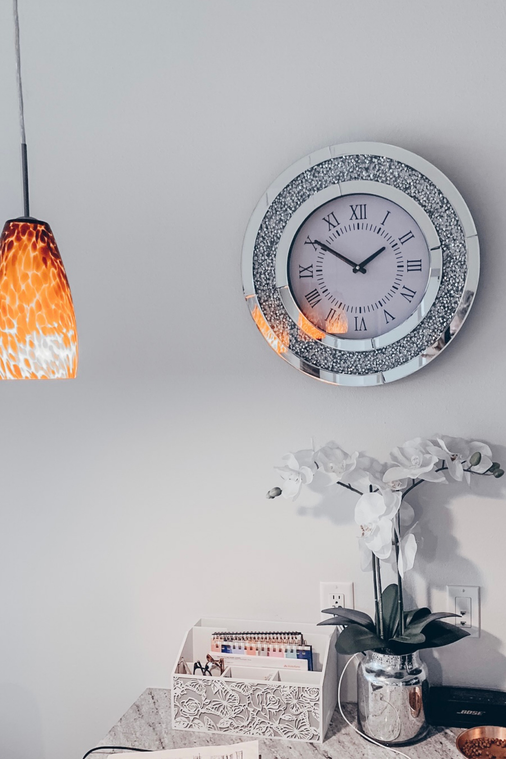 Crystal diamond glass clock over my kitchen counter work space 🤍 silver accents 👌🏼

#LTKunder50 #LTKhome #LTKstyletip