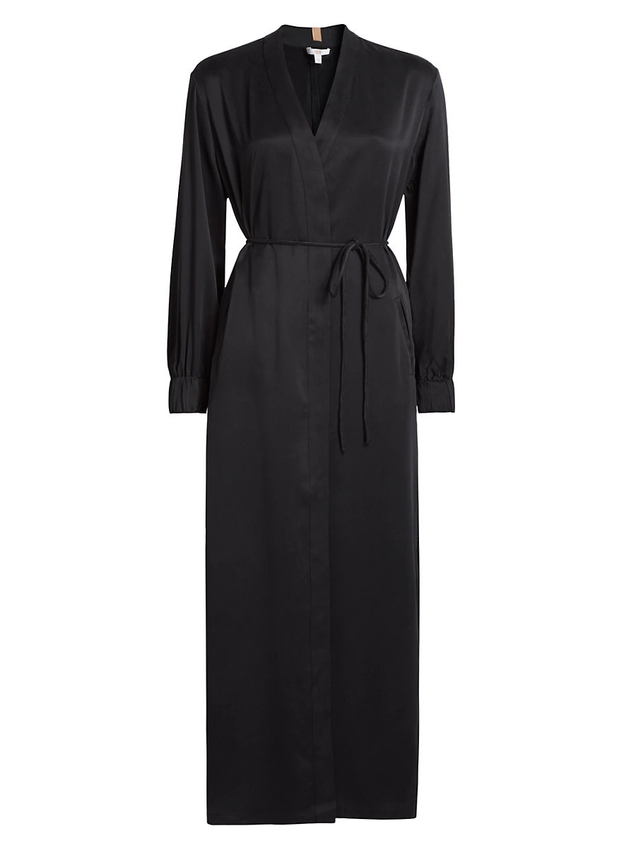 Women's Washable Silk Long Robe - Immersed Black - Size Medium | Saks Fifth Avenue