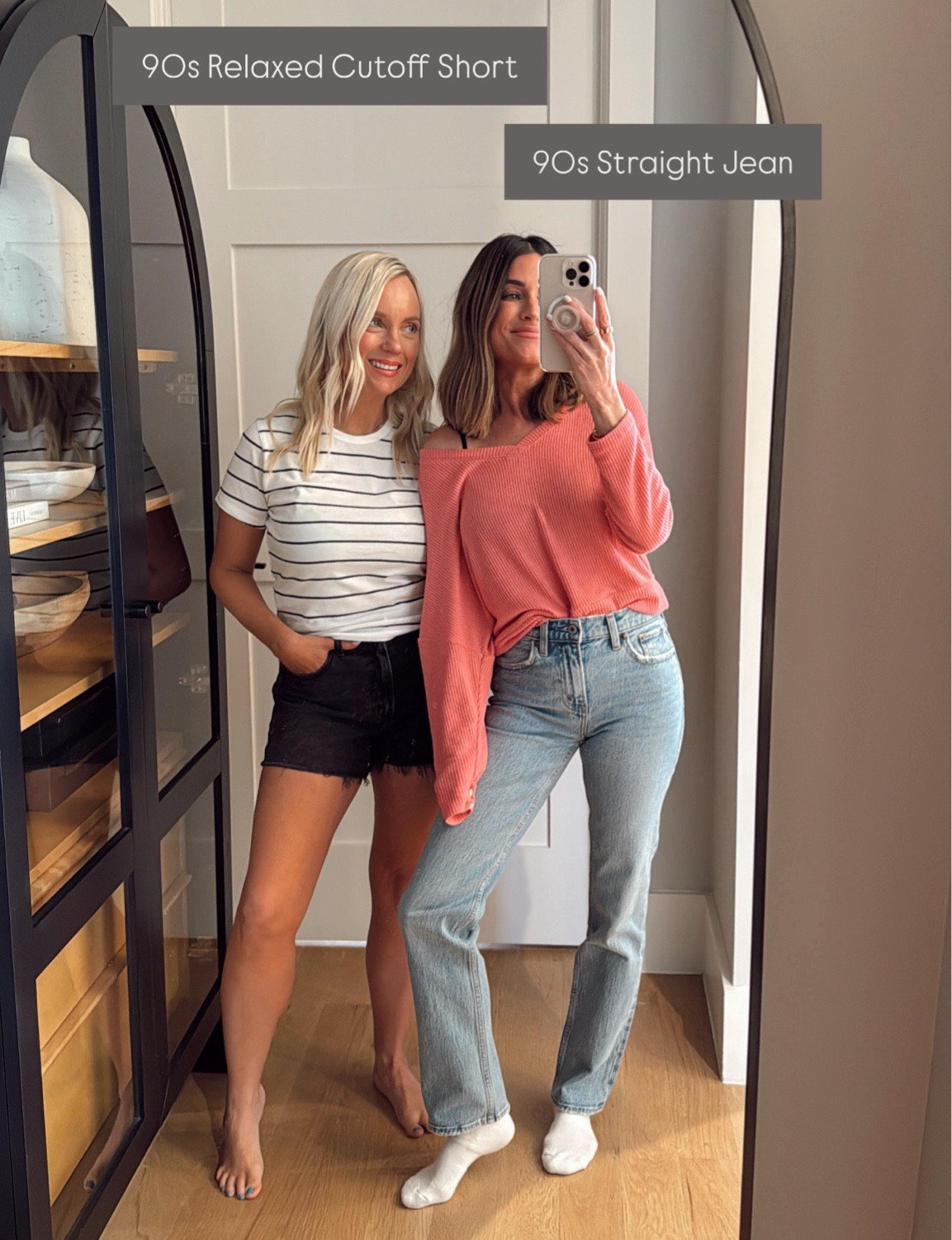 Shorts and jeans are both true to size! I’m just shy of 5’4 and I’m in the regular length. Heather is wearing size 26, and I’m in size 24, both true to size. Code: JENREED for an extra 15% off 

#LTKFindsUnder100 #LTKStyleTip #LTKFindsUnder50