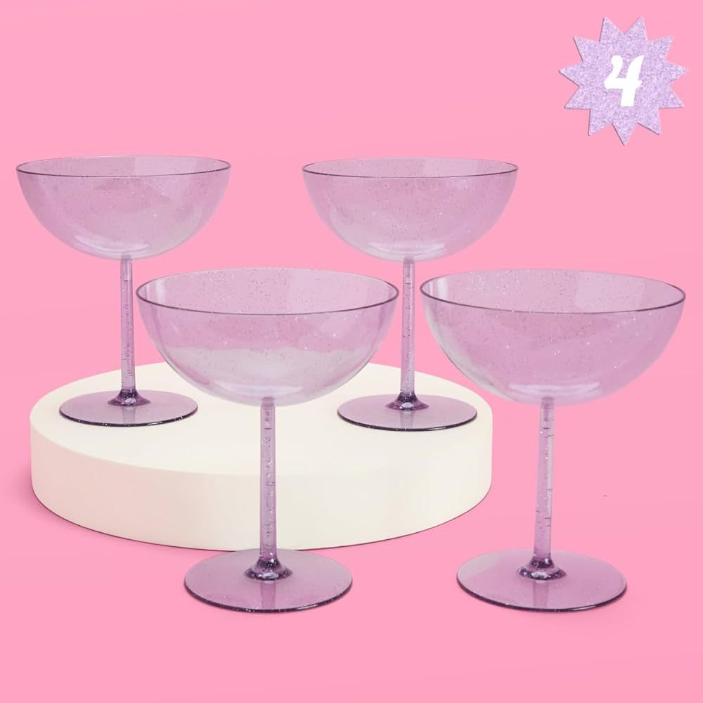 xo, Fetti Lavender Plastic Glitter Coupe Cups - Set of 4 | Bachelorette Party Decorations, Purple... | Amazon (US)