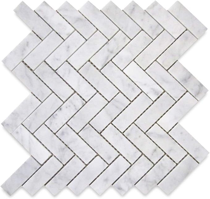 Stone Center Online Carrara White Marble 1x3 Herringbone Mosaic Tile Polished Kitchen Bath Wall F... | Amazon (US)