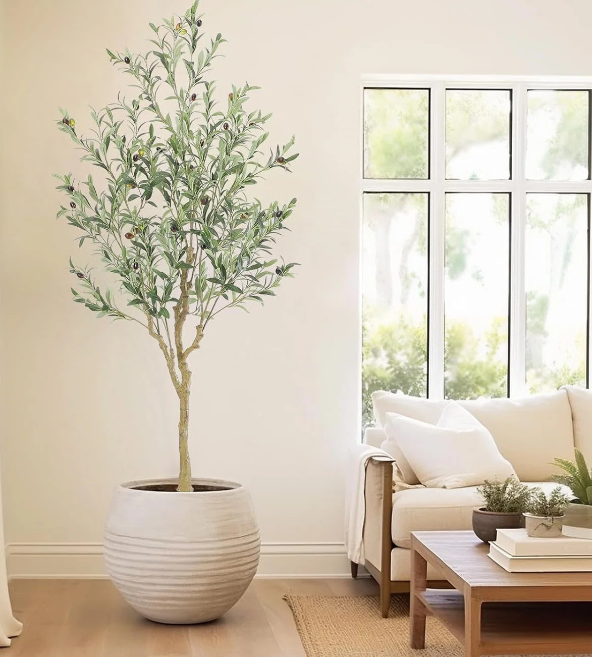 Tall Faux Olive Tree, Realistic Texture Potted Silk Artificial Olive Tree | Wayfair North America