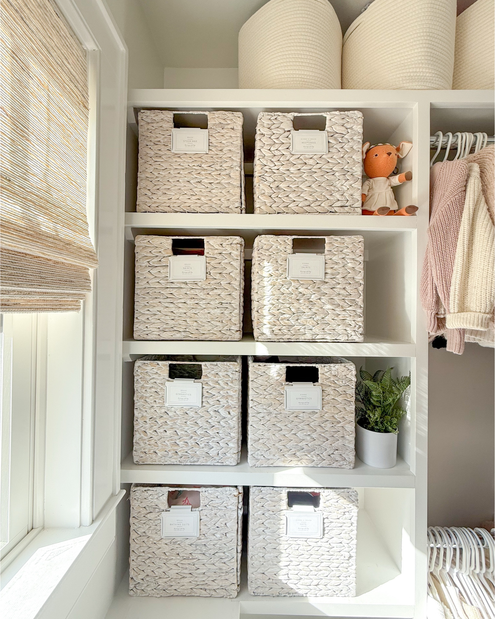 Basket round up for closet organization! 👇🏻

Instead of folding kids’ clothes on open shelves, I love using baskets—and here’s why! ✨
✔ Easy to Organize – Assign each basket a category: gymnastics, soccer, dance, skirts, tights, keepsakes, etc. Everything has a home!
✔ No Perfect Folding Needed – Kids can grab what they need (or put things away) without messing up a pile.
✔ Prettier & More Functional – Keeps shelves looking neat while making everything easily accessible.
✔ Great for Hand-Me-Downs & Seasonal Rotation – Store outgrown clothes for younger siblings or swap out seasonal items effortlessly.
✔ Maximizes Space – Baskets help you use vertical shelf space more efficiently!
This simple switch makes a HUGE difference in keeping kids’ closets tidy. 

#LTKFamily #LTKHome #LTKKids