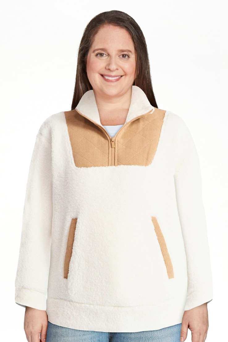 Time and Tru Women's Plush Fleece Quarter Zip Jacket with Corduroy Trim, Lightweight, Sizes XS-XX... | Walmart (US)