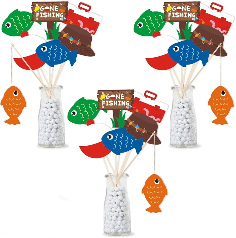 21 Pack Gone Fishing Theme Little Fisherman The Big One Party Centerpiece Sticks Bobber Table Top... | Amazon (US)