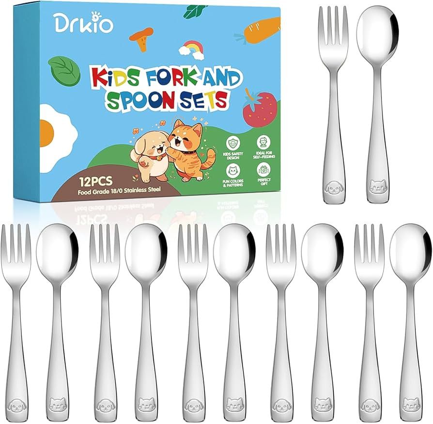 DRKIO Stainless Steel Toddler Utensils Set - 12 Pieces Kids Silverware Set Children Safe Food Gra... | Amazon (US)
