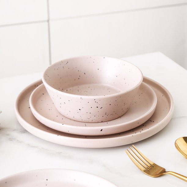 Stone Lain Jessica Stoneware 12-Piece Round Dinnerware Set, Taupe - Walmart.com | Walmart (US)