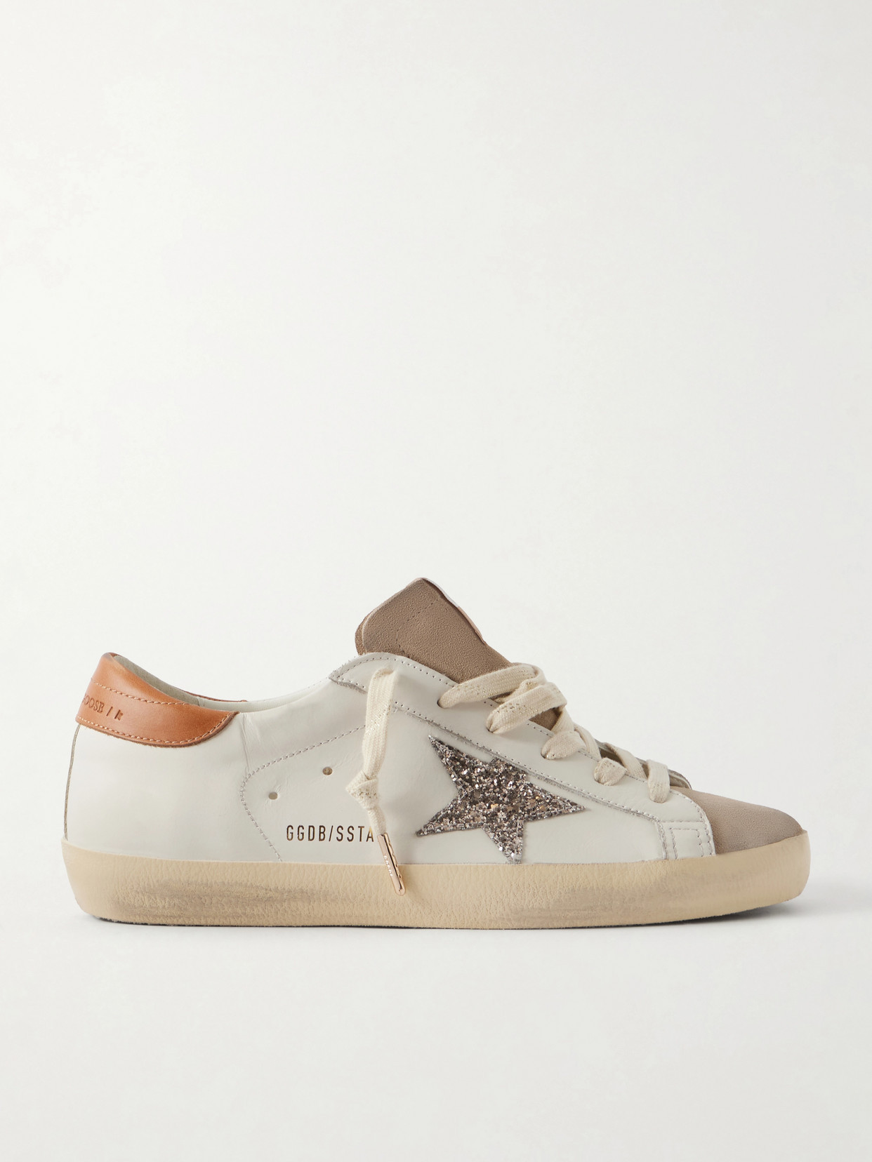 Golden Goose - Super-star Distressed Glittered Suede-trimmed Leather Sneakers - Off-white | NET-A-PORTER (UK & EU)