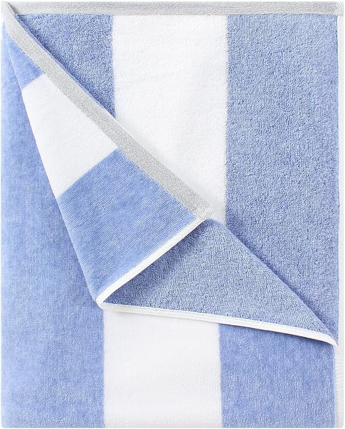 Cotton Oversized Beach Towel - Large 70 x 35 Inch Pool Towel, Blue Striped Quick Dry Swimming Cab... | Amazon (US)
