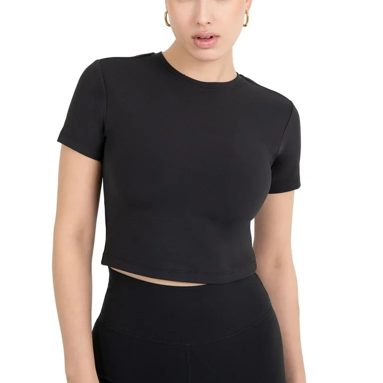 YITTY Active Women's UltraLuxe Essential Crop Tee, Athleisure, 4-Way-Stretch, Iconic Black, S | Walmart (US)