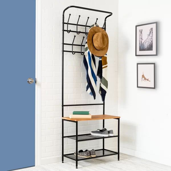 Entryway Steel Hall Tree with Bench and Shoe Storage | Wayfair Professional