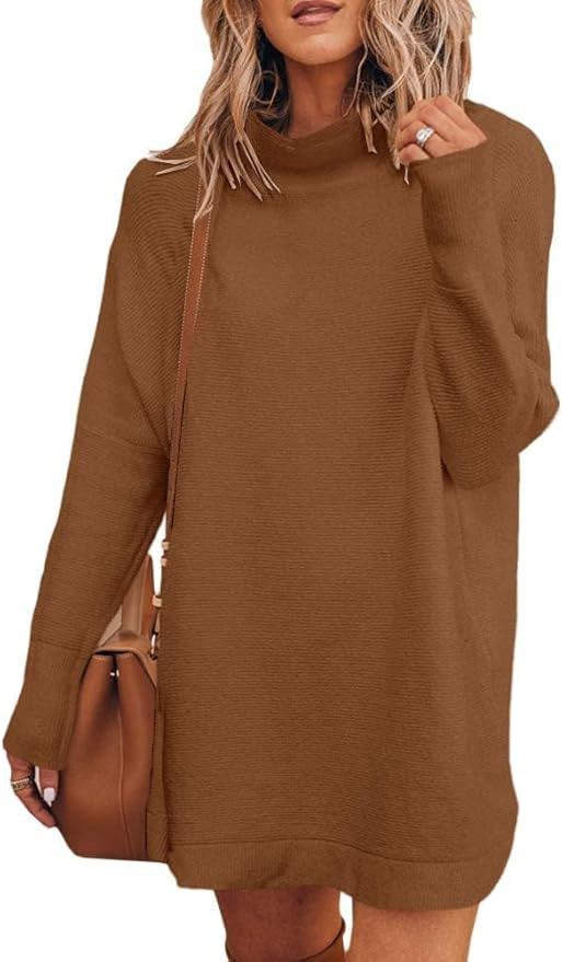 Cnkwei Women's 2023 Fall Winter Long Sleeve Turtleneck Sweater Dress Loose Fitting Knitted Pullov... | Amazon (US)