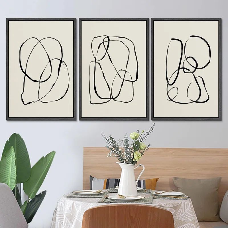 " Modern Duotone Geometric Spiral Ring Circle Collage 3 Piece Framed Wall Art. " 3 - Pieces on Ca... | Wayfair North America