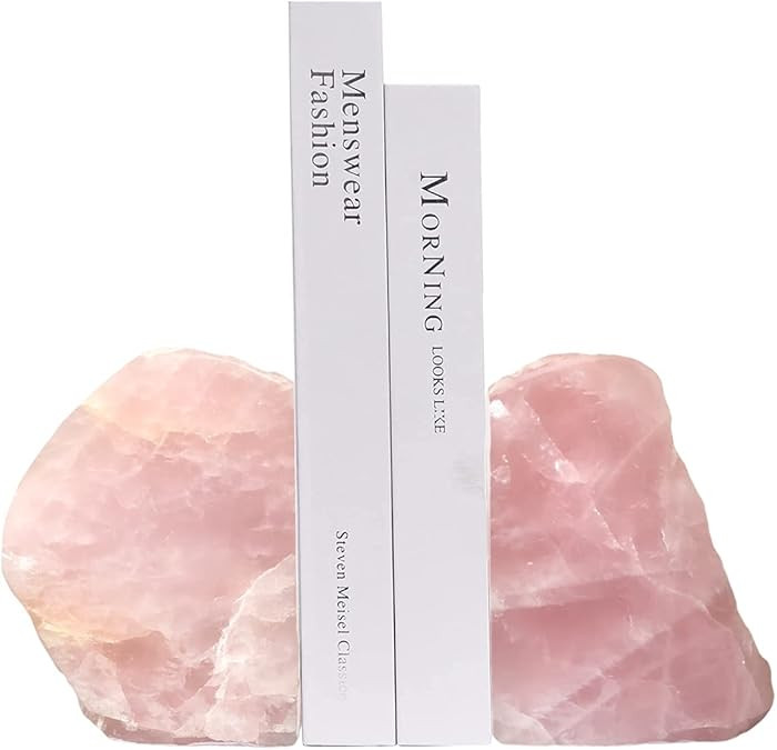 Rose Quartz Bookends Pink Crystal Decorative Book Ends Office Home Decor Small 1 Pair 2-3 Lbs | Amazon (US)