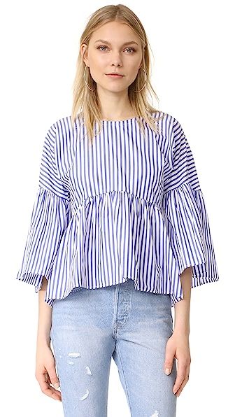 MDS Stripes Bell Sleeve Ruffle Top | Shopbop