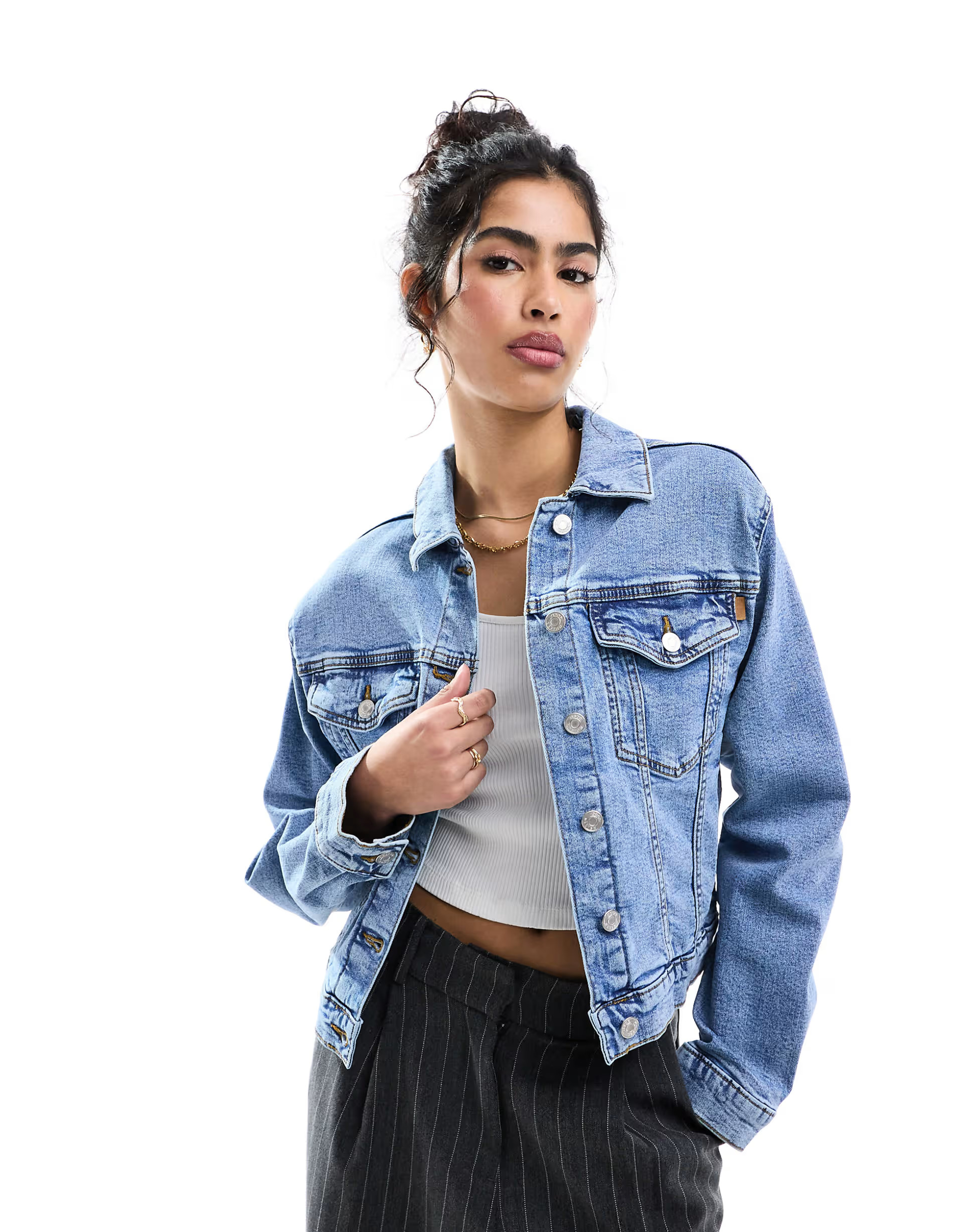 ASOS DESIGN denim western jacket in midwash blue | ASOS (Global)