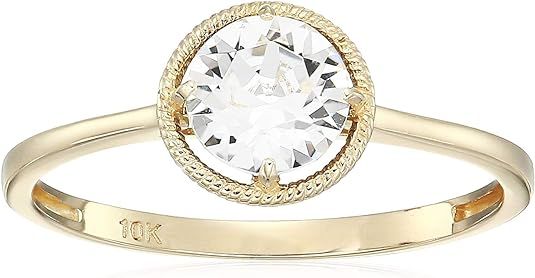10k Gold Round-Cut Birthstone Ring made with Swarovski Crystal | Amazon (US)