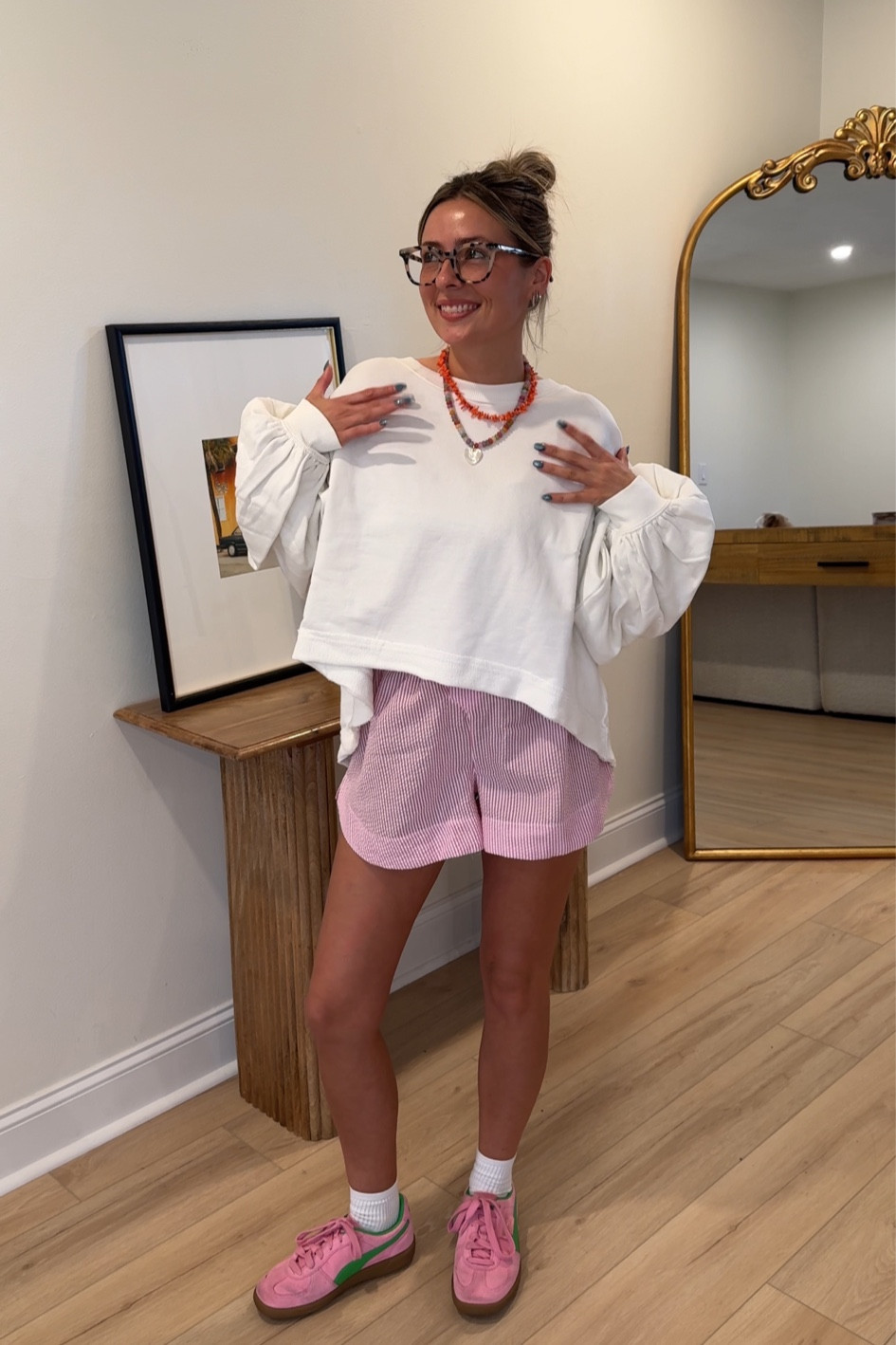 I’m wearing size xs in both the sweatshirt and the shorts. The necklaces I can’t link but they are from alv jewels 🧚🏻 

#LTKfindsunder100 #LTKstyletip #LTKfindsunder50