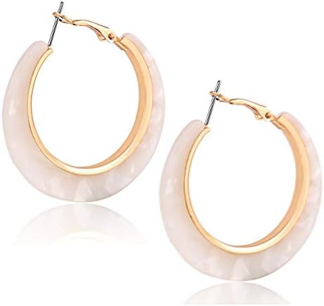 Acrylic Hoop Earrings for Women Resin Floral Earring Spring Summer Earrings Beach Jewelry Stateme... | Amazon (US)