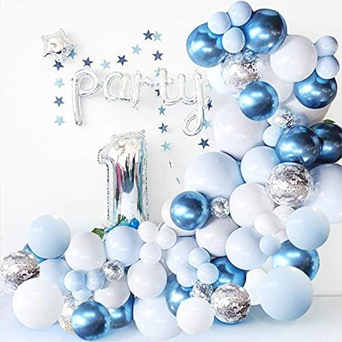 Blue Balloon Garland Arch Kit - 126 Pieces/PCS Metallic Blue White and Silver Confetti Latex Balloon | Amazon (US)