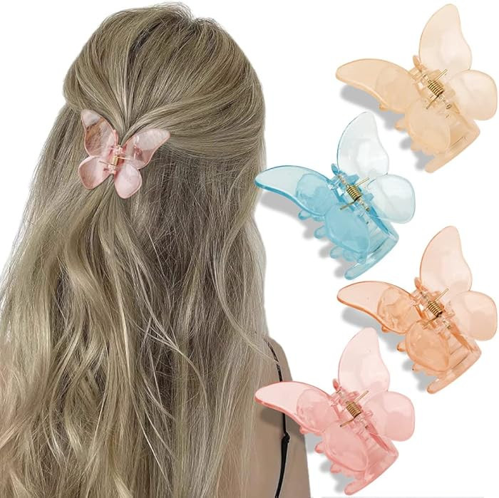 Butterfly Hair Accessories - 4 Pcs Transparent Acrylic Claw Clips for Women's Thick, Thin, and Me... | Amazon (US)