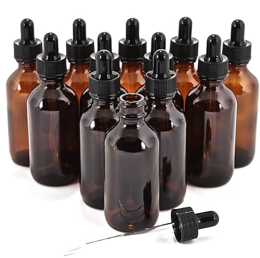 12, Amber, 2 oz Glass Bottles, with Glass Eye Droppers | Amazon (US)