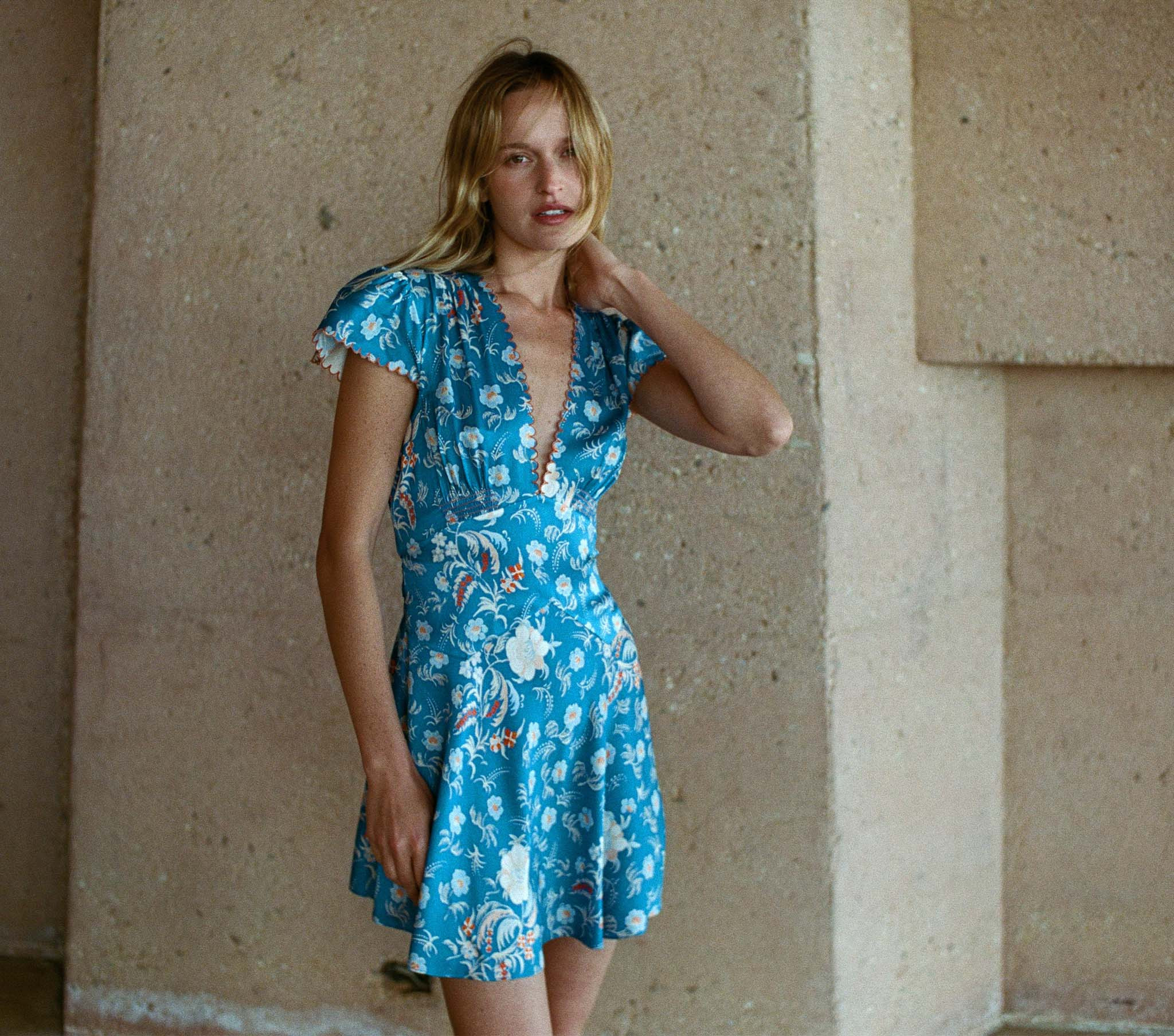 Dianne Dress - Azure Hollyhock Hills | DÔEN | DOEN