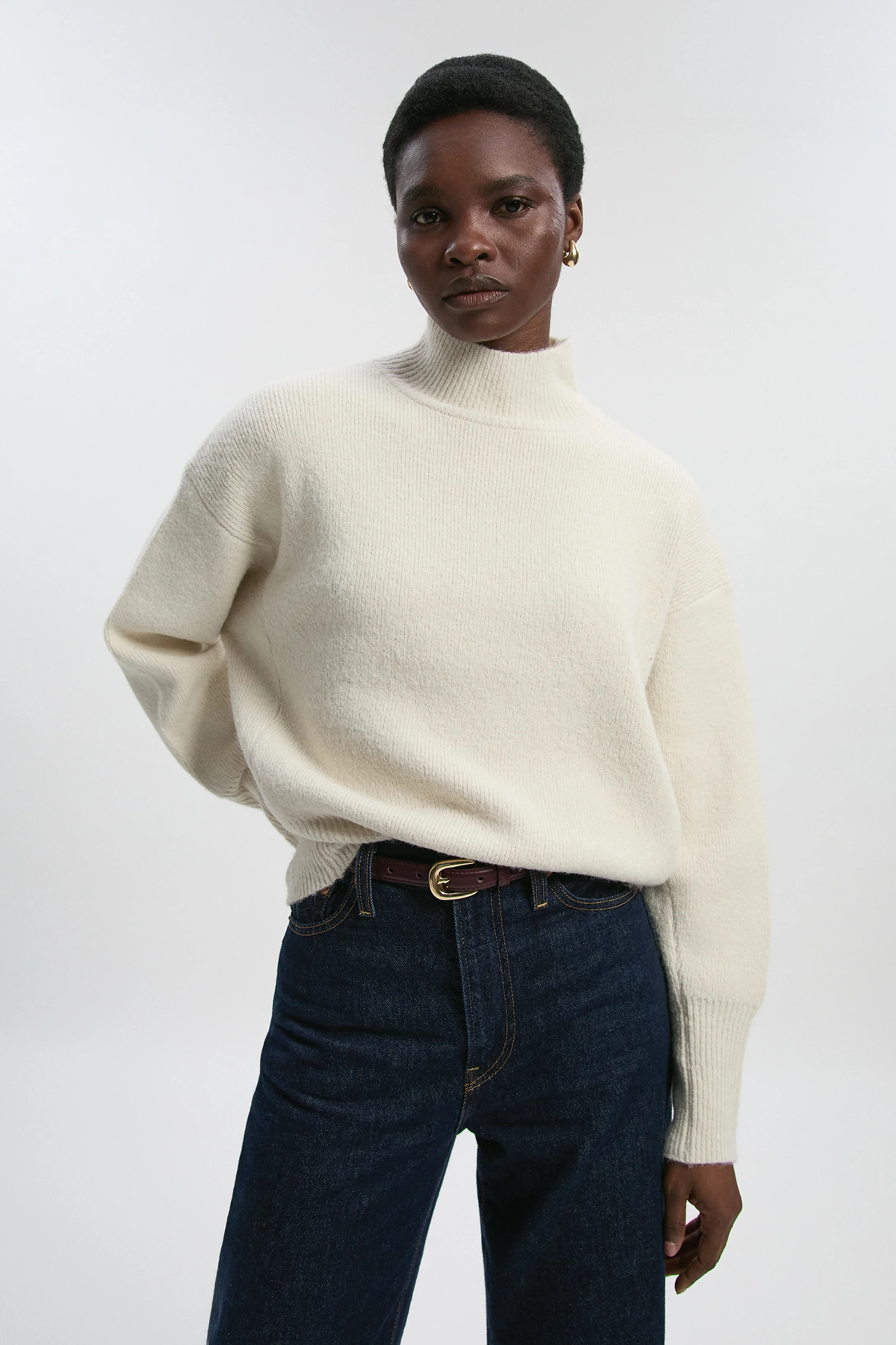 Wool Blend Cosy Funnel Neck Jumper | Karen Millen UK + IE + DE + NL