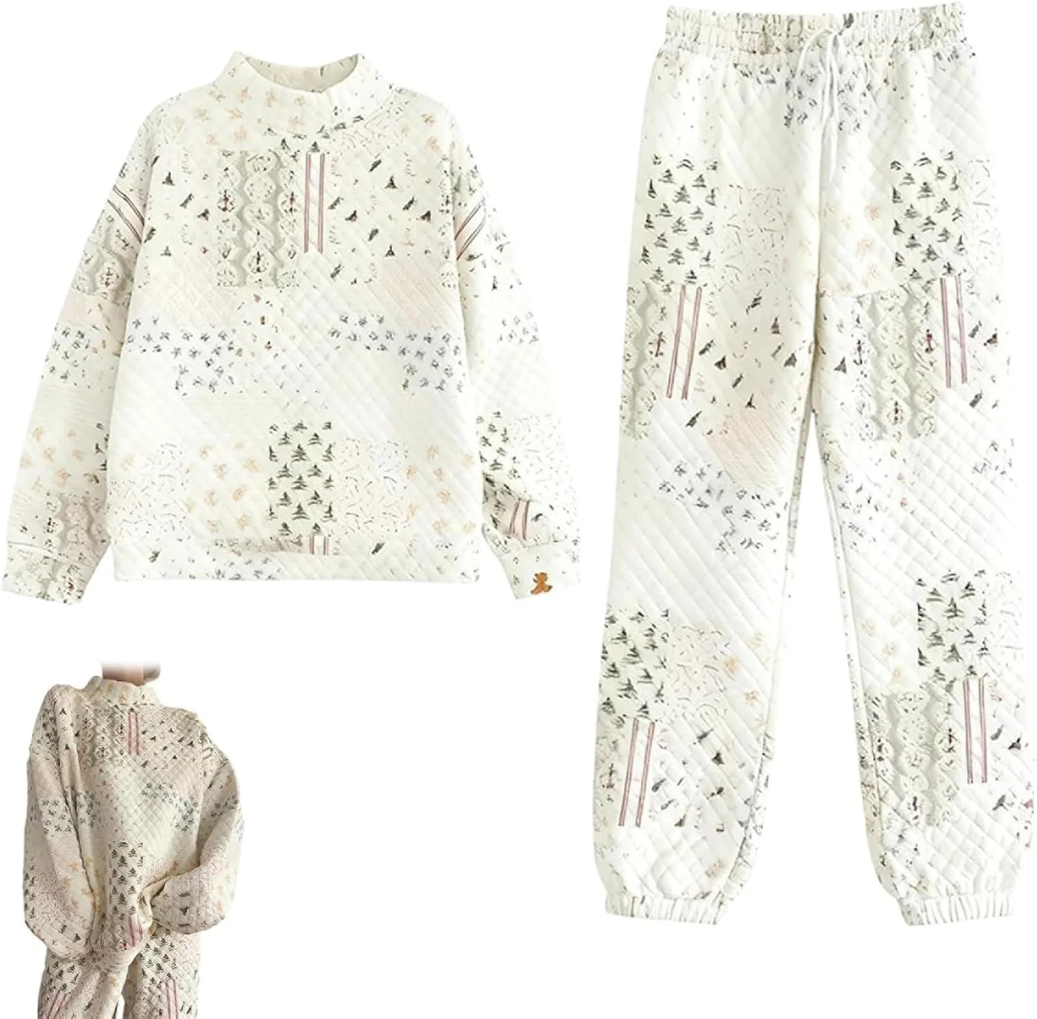 Christmas Holiday Quilted Mockneck Sweatshirt Set, 2026 New Cozy 2 Piece Lounge Wear, Holiday Cas... | Walmart (US)