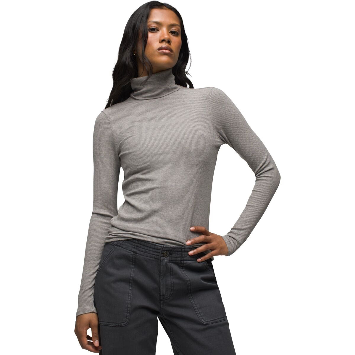 prAna Foundation Rib Turtleneck - Women's Heather Grey, XL | Backcountry
