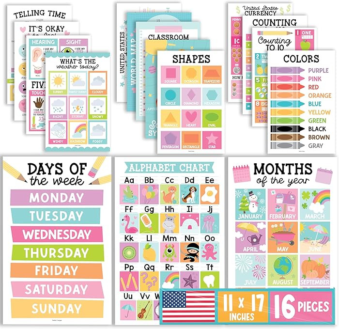 Hadley Designs 16 Educational Posters for Classroom Decor - Pastel Educational Posters for Toddle... | Amazon (US)