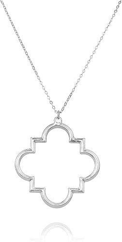 Gold Fashion Long Chain Necklace Quatrefoil Necklace Two-Tone Clover Pendant Necklace Geometric P... | Amazon (US)