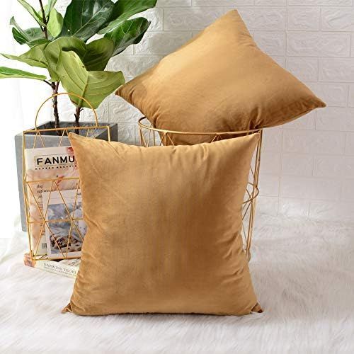 MERNETTE Pack of 2, Velvet Soft Decorative Square Throw Pillow Cover Cushion Covers Pillow case, Hom | Amazon (US)