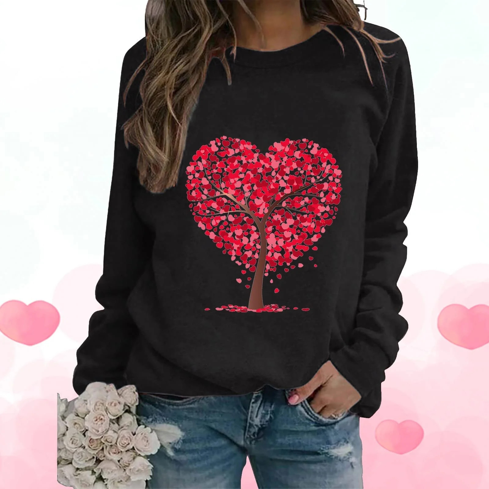 Juebong Valentine's Day Women's Sweatshirt Casual Long Sleeve Cute Printed Crewneck Pullover Tops... | Walmart (US)